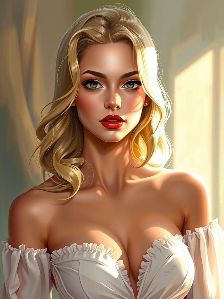 1950s Pin-Up in Smooth Digital Painting Style
