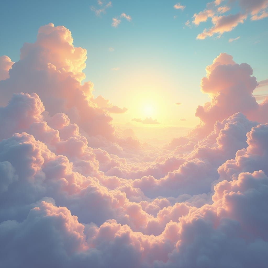 Heavenly Landscape with Golden Light and Rainbow Hues