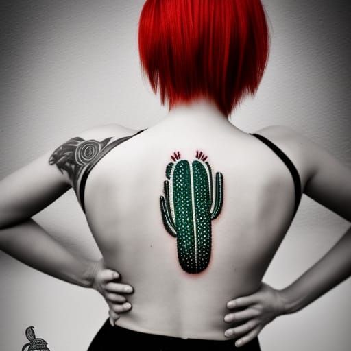 Woman's Back with Cactus Tattoo in Photo