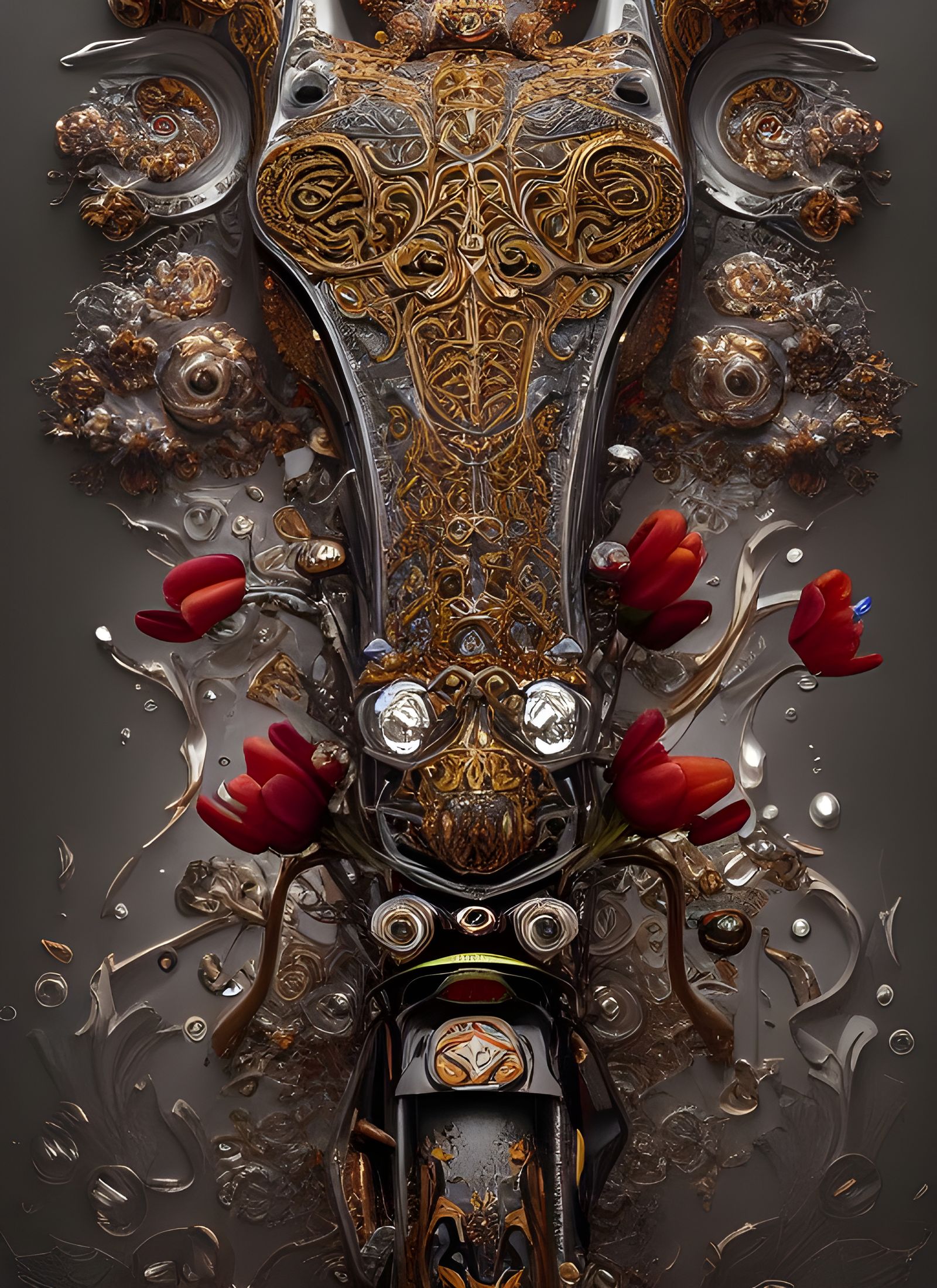 Ornate Tulip Motorcycle in Hyperrealistic Style