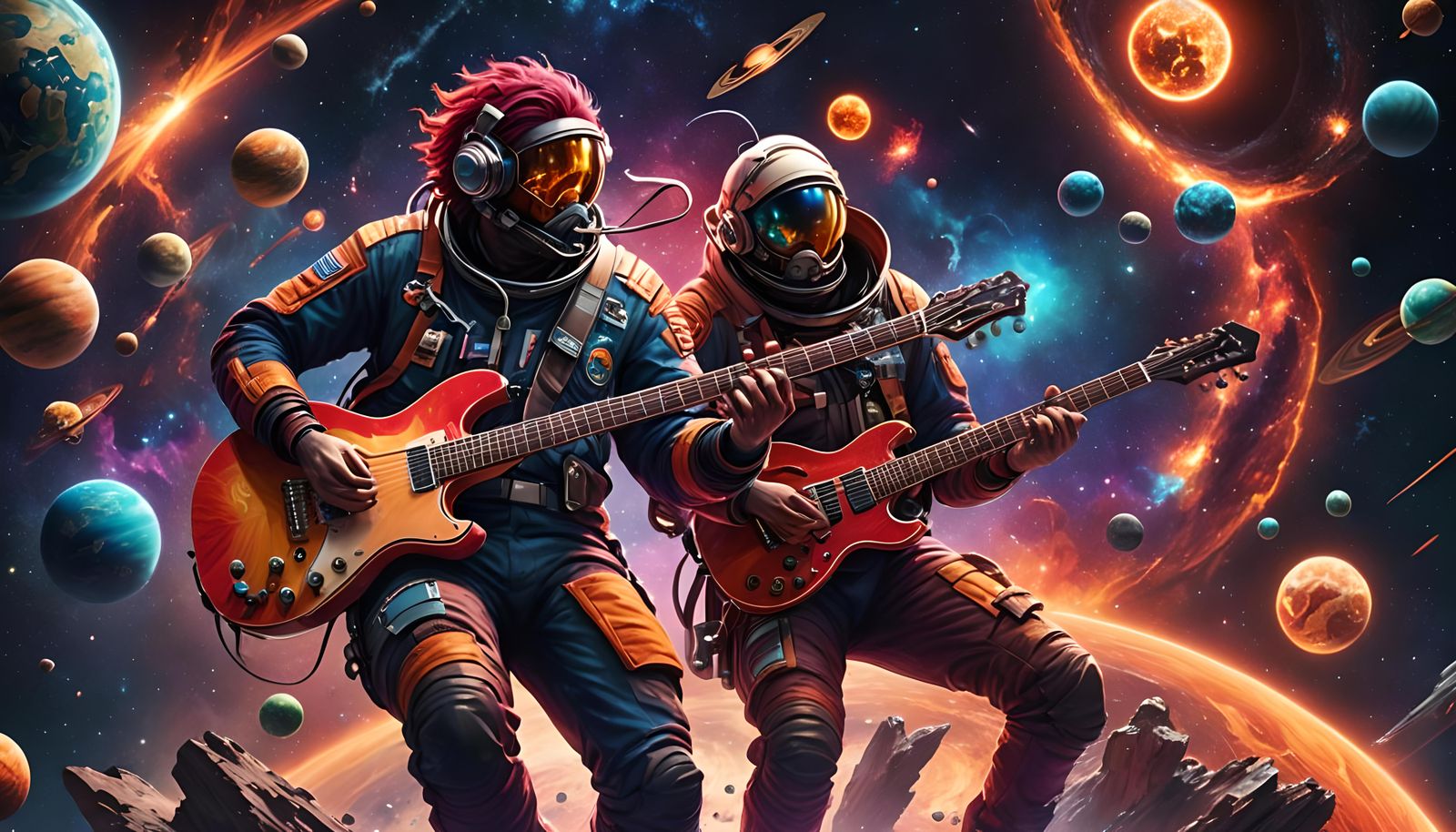 Fiery Guitarist Shreds in Space