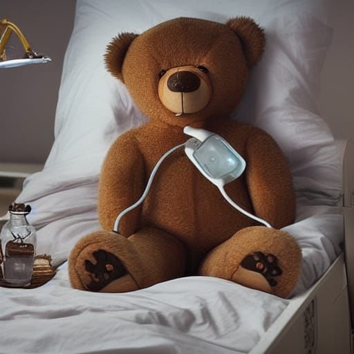 Sick Teddy Bear in Bed: Digital Matte Painting