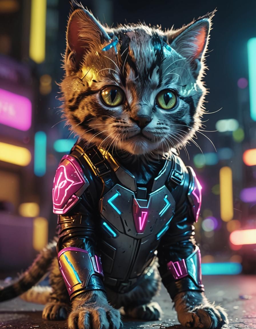 Kickass Kitten in Comic Book Style Action Pose