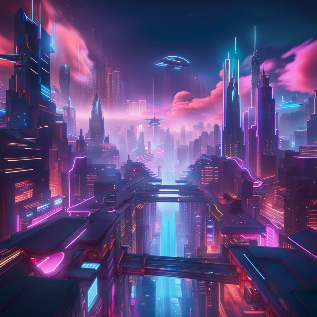 Neon City in the Sky: A Cyberpunk Metropolis