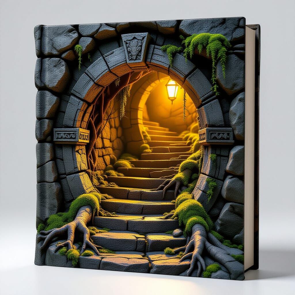 Stone Cave Book Cover: Ultra-Realistic 3D Photograph