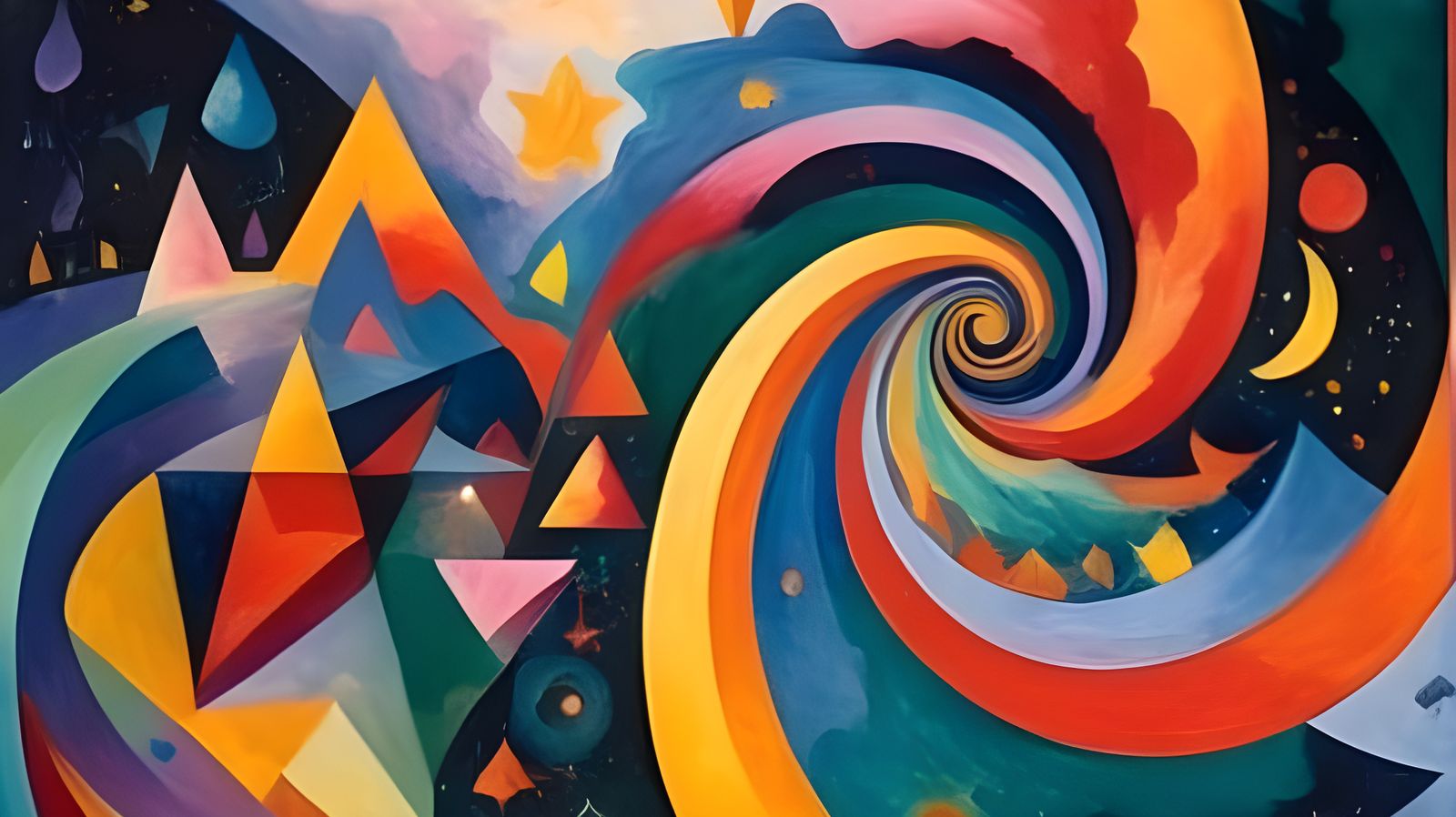Colorful 3D Spiraling Vortexes in Abstract Expressionist Sty...