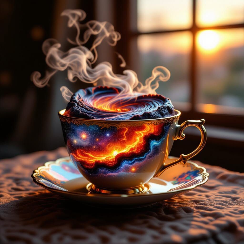 Cosmic Vortex in Embroidered Teacup, Miniature World Forming