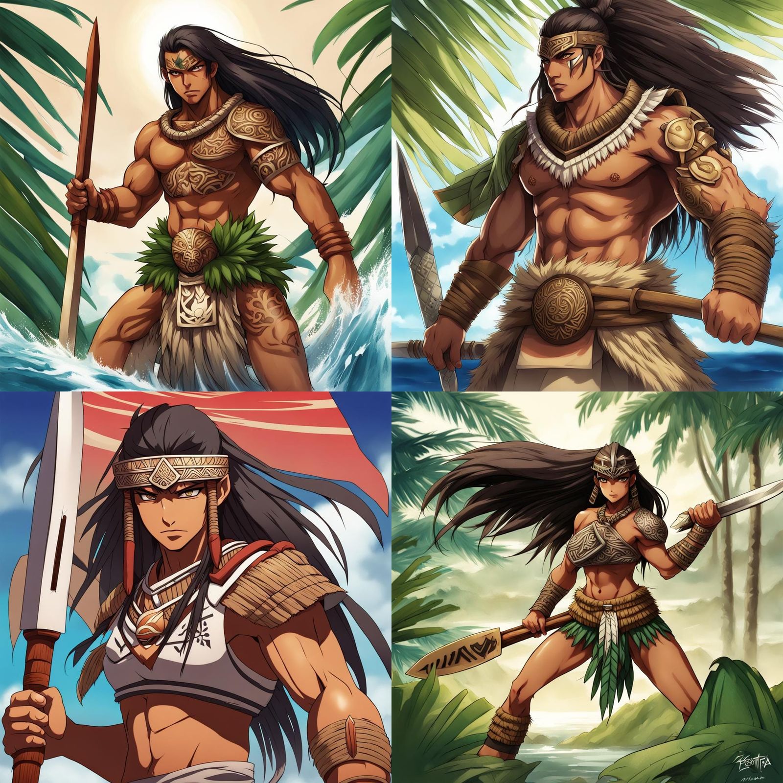 Polynesian Warrior in Anime Style
