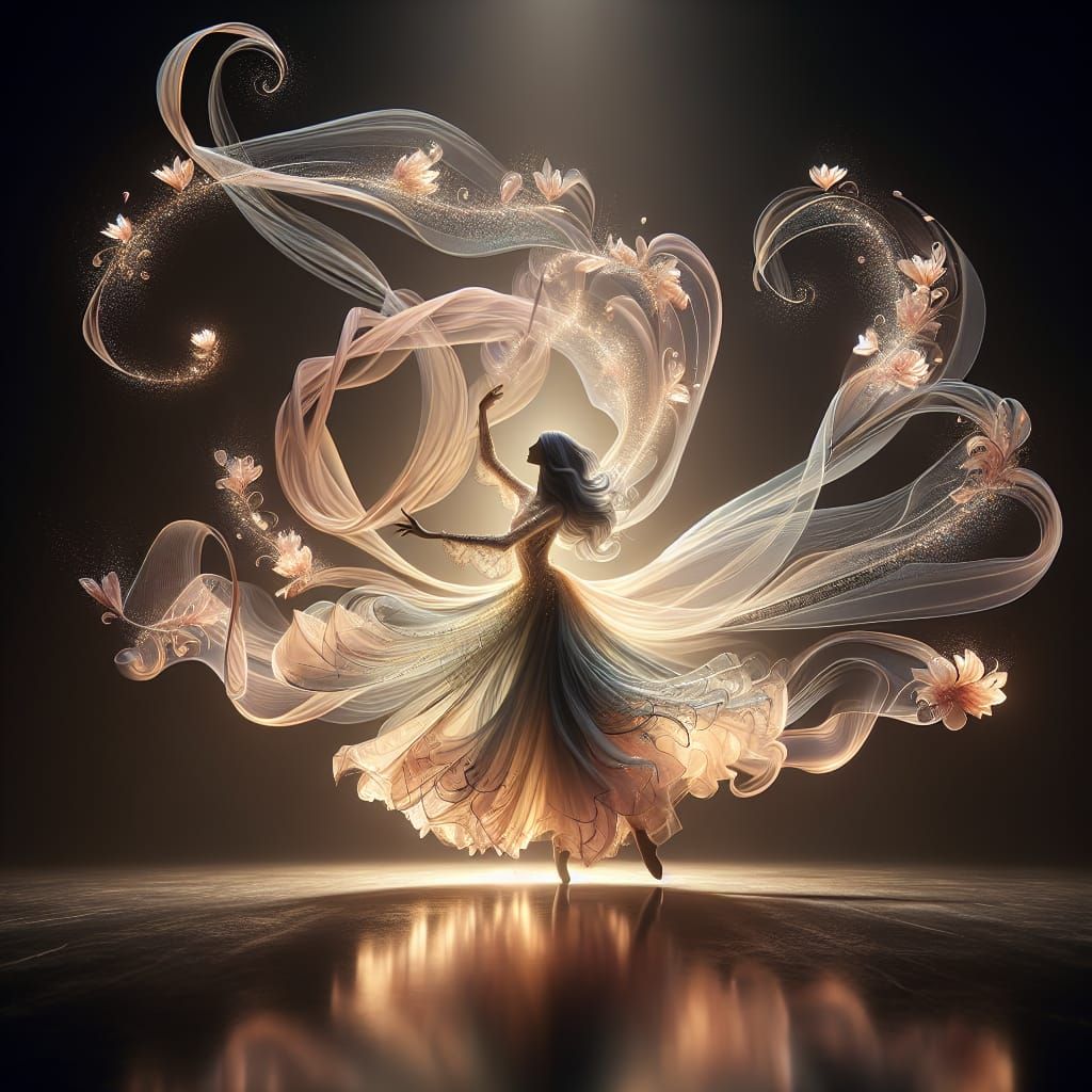 Ethereal Dancer in Soft Gold and Pastel Hues