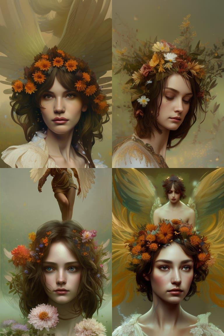 Angel of Autumn Flowers: Hyperdetailed Portrait