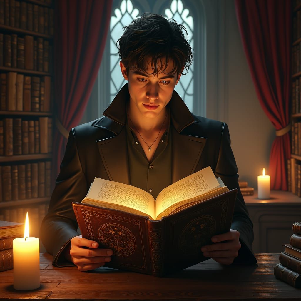 Mystical Library: Young Man Reads Ancient Vampire Lore