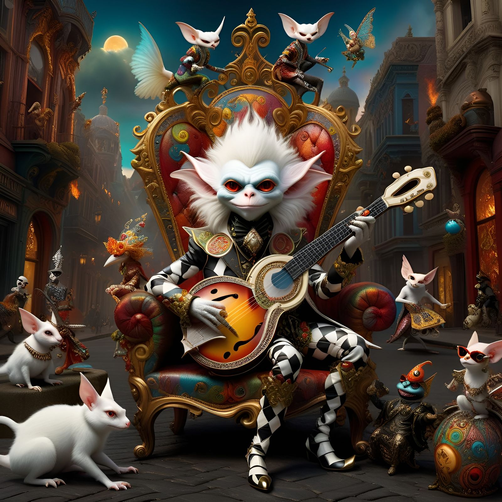 Cryptid Gremlin Harlequin on Baroque Throne