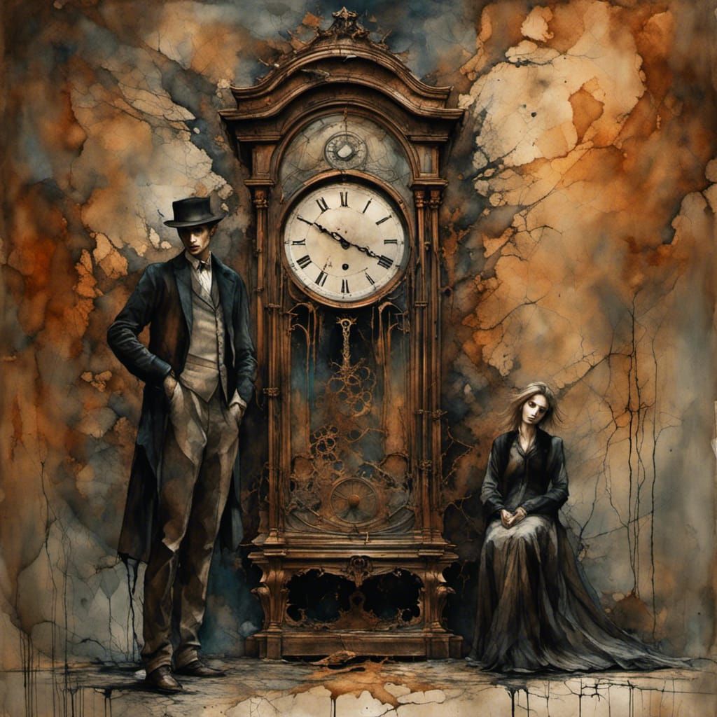 Surreal Clock with Copper Impasto Background