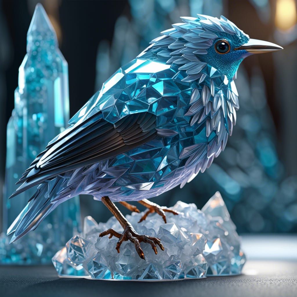 Icy Starling Sculpture in Hyperrealistic Detail