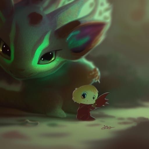 Glitched Baby Dragon in Anime Key Visual Style