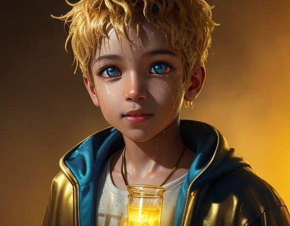 Child with Magical Potion in Golden Hour Light