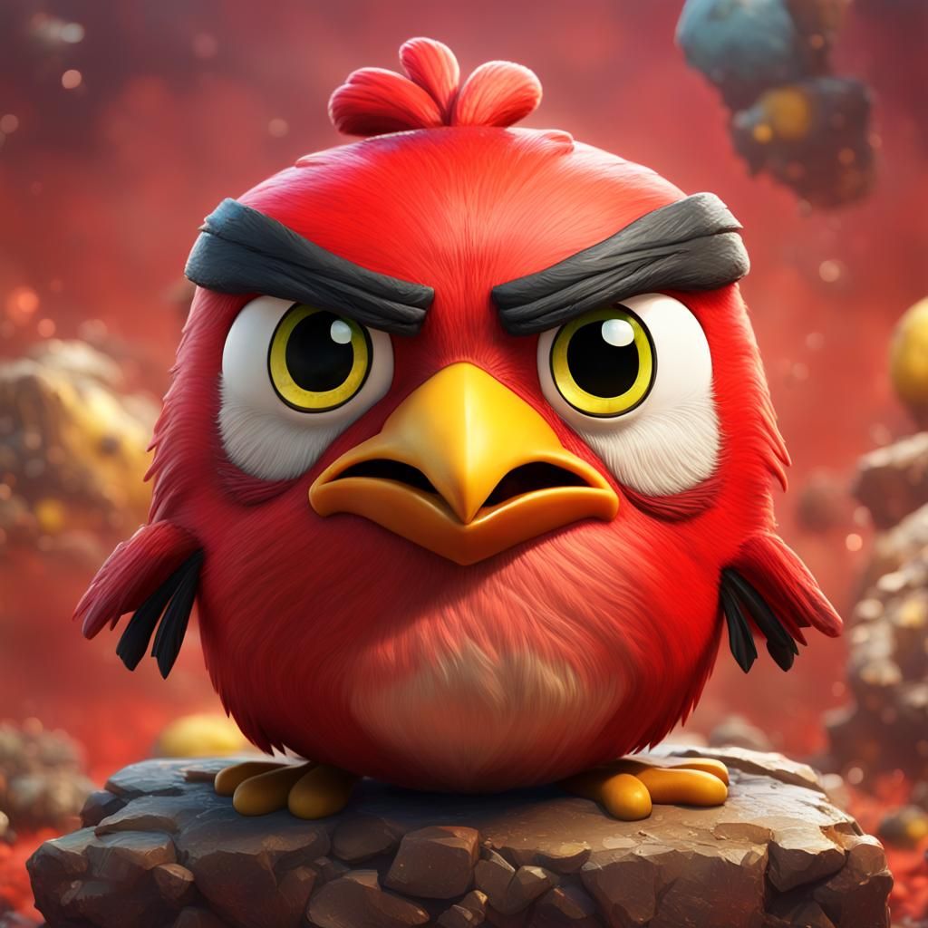 Adorable Angry Bird Red Portrait, Anime Style