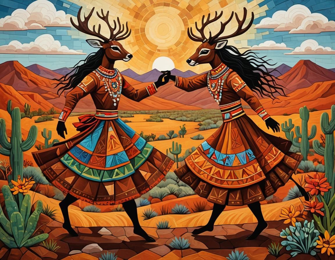 Deer Dancer in Sonoran Desert: Folkloric Geometric Art