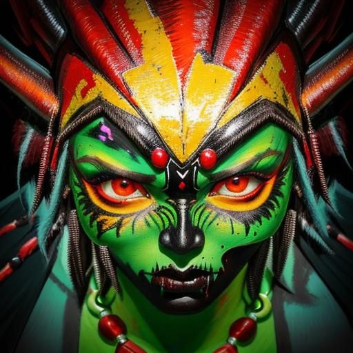 Barbarian Alien Dancer with Skull Makeup in 3D