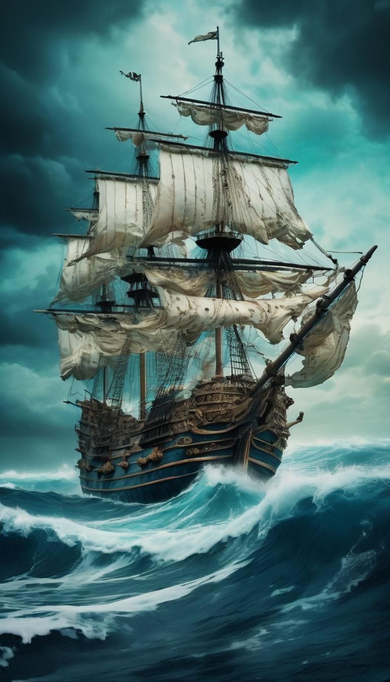 Baroque Spanish Galleon on Rough Seas in Splash Art