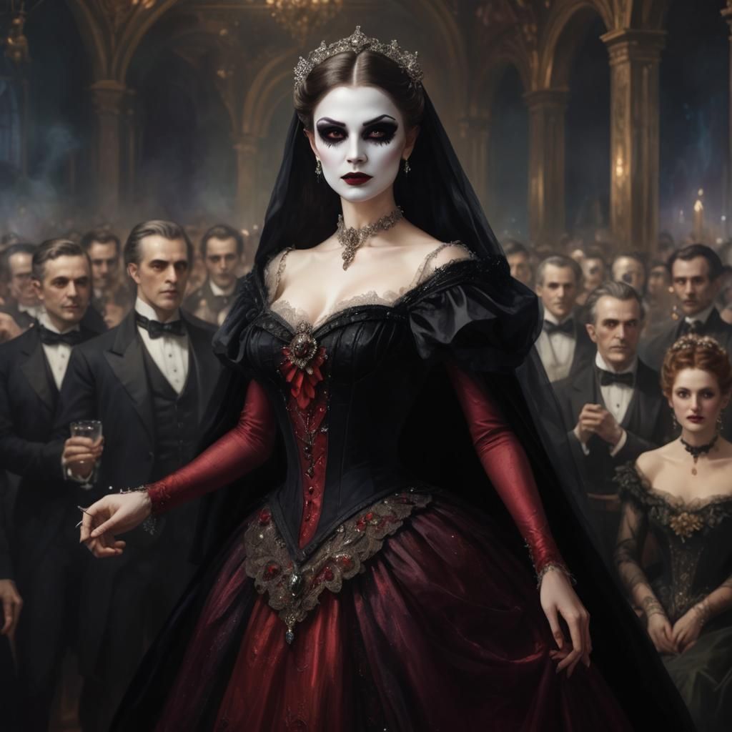 Vampire Woman at Masked Ball: Pablo Amaringo Style