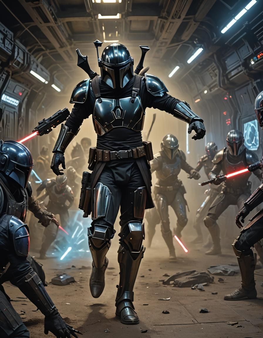 Mandalorian in Laser Fight with Zombie Rakghouls