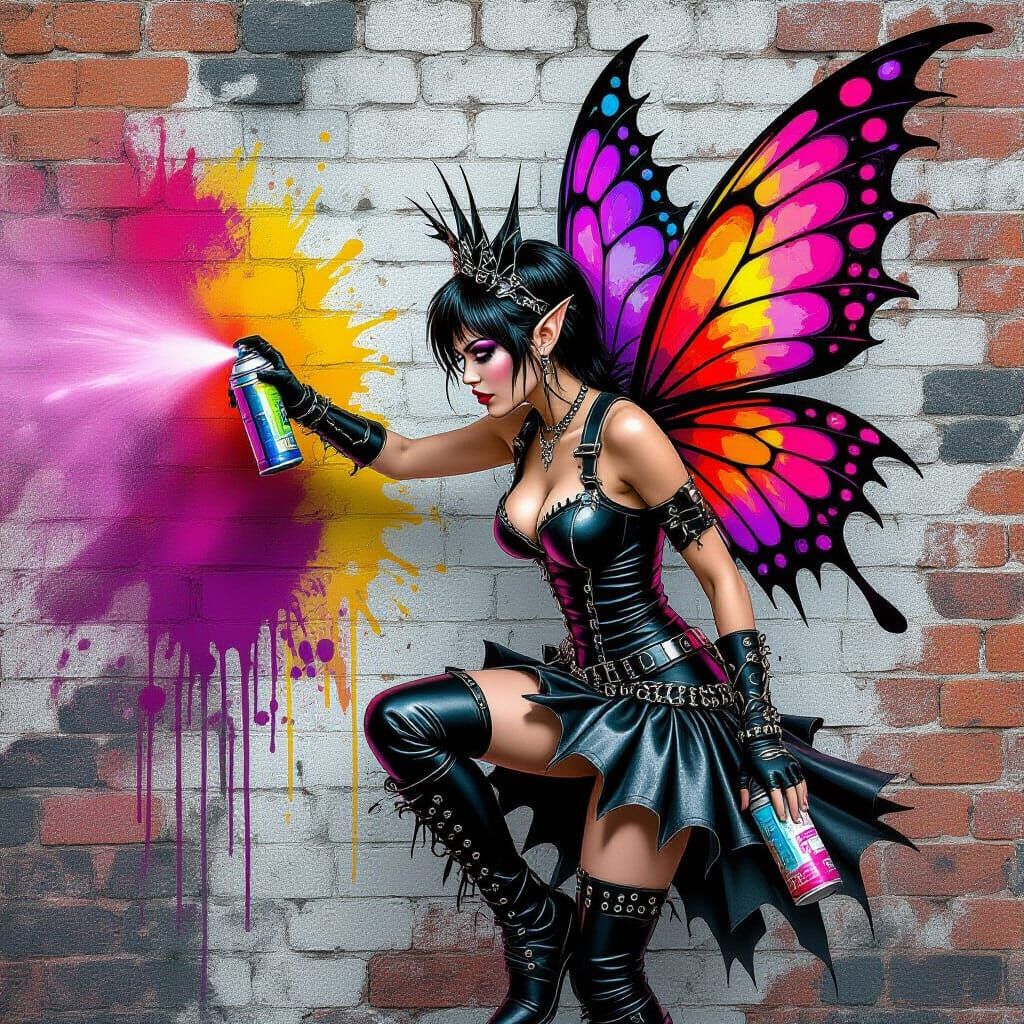 Punk Rock Fairy Graffiti Art in Splatter Style