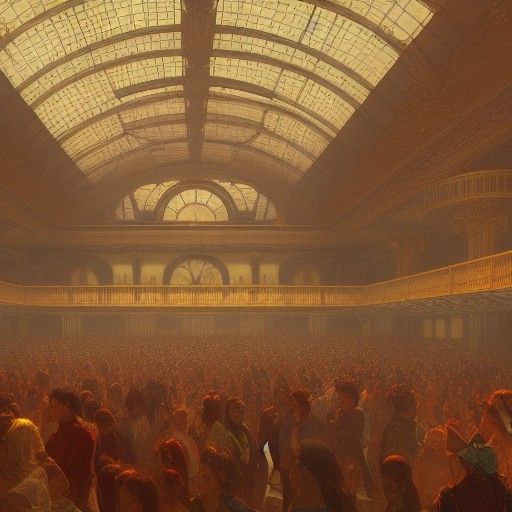 Opulent Ballroom Scene in Art Nouveau Style