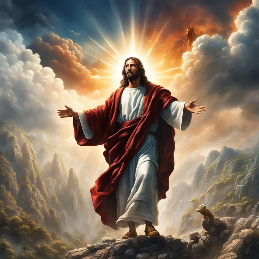 Jesus Guiding Soldier to Heaven: Detailed Matte Painting