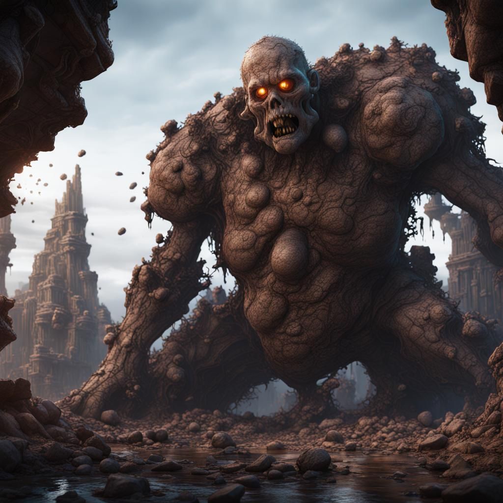 Collapsing Golem in Detailed Matte Painting