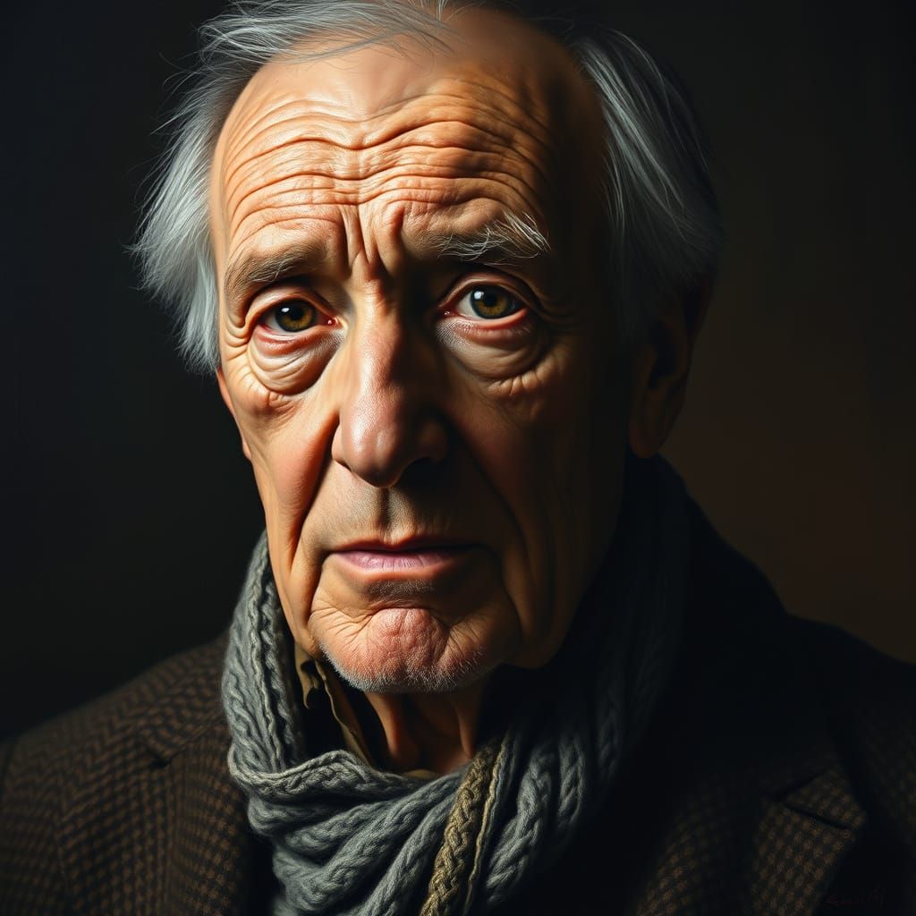 Chiaroscuro Portrait of Wise Elderly Man in Oil