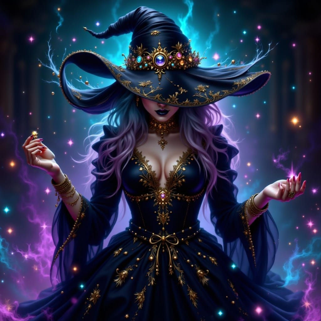 Ethereal Dark Fantasy Witch in Vivid Colors