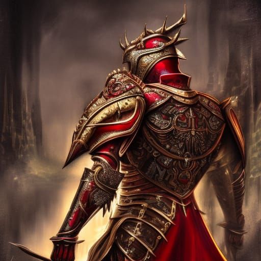 Red and Gold Knight in Elegant Armor
