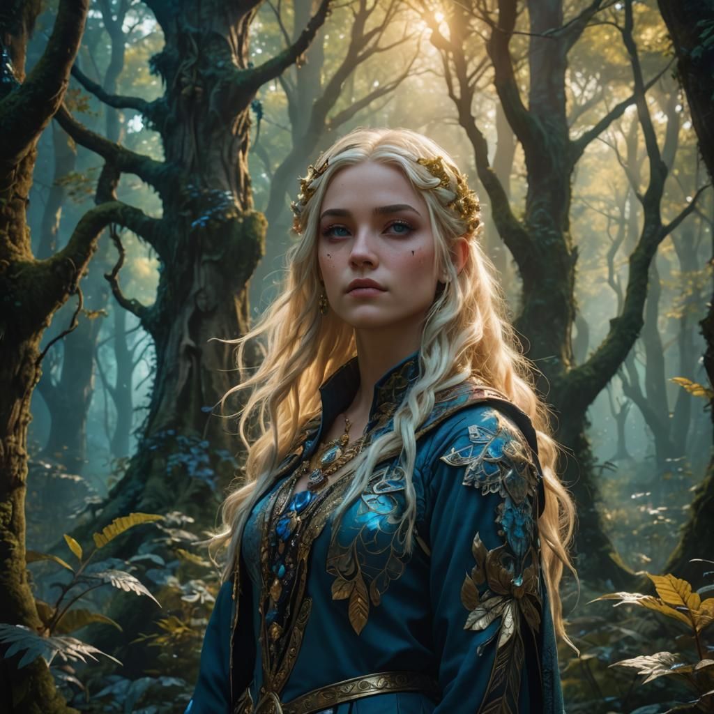 Mystical Elf Princess in Fantasy Forest: Digital Art