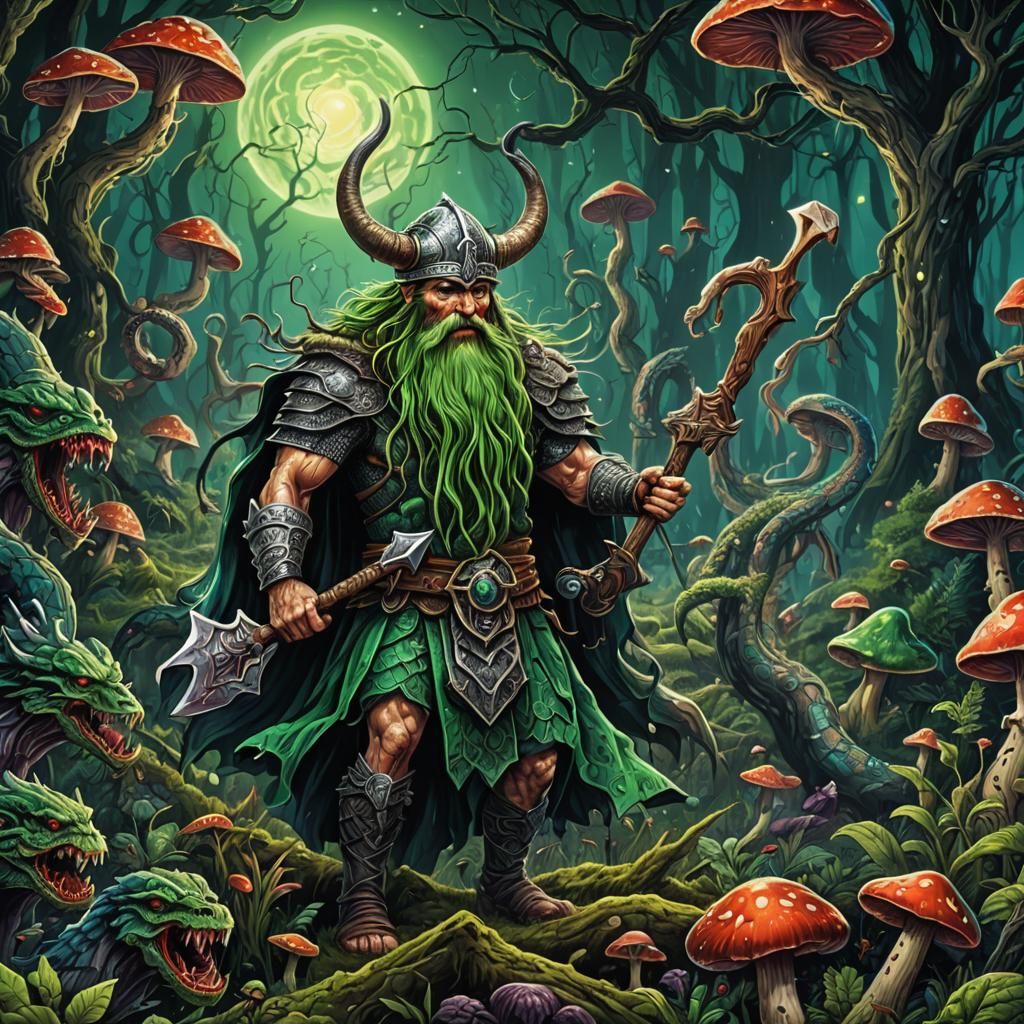 Psychedelic Viking Berserkers in Astral Forest