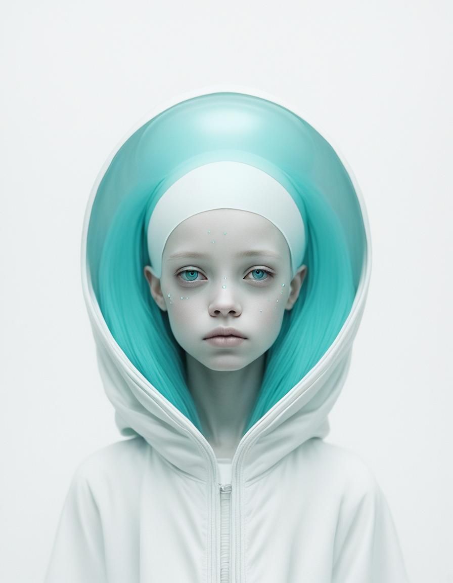 Ethereal Portrait of a Girl in Teal and White