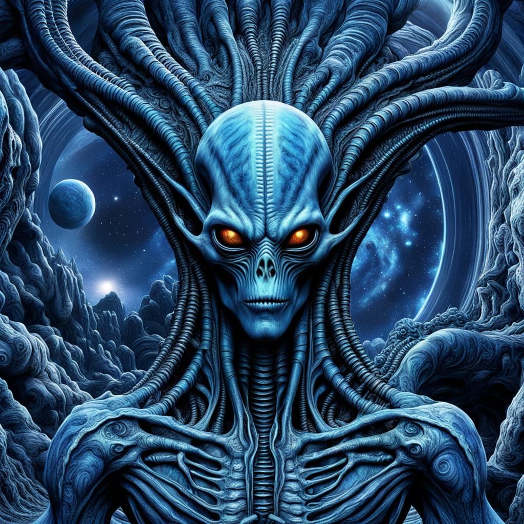 Blue Alien Planet with Giger Alien