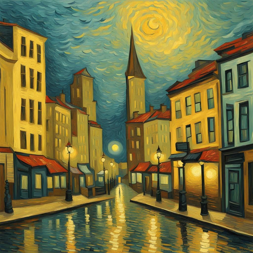 Vibrant Cityscape in Van Gogh's Expressive Style