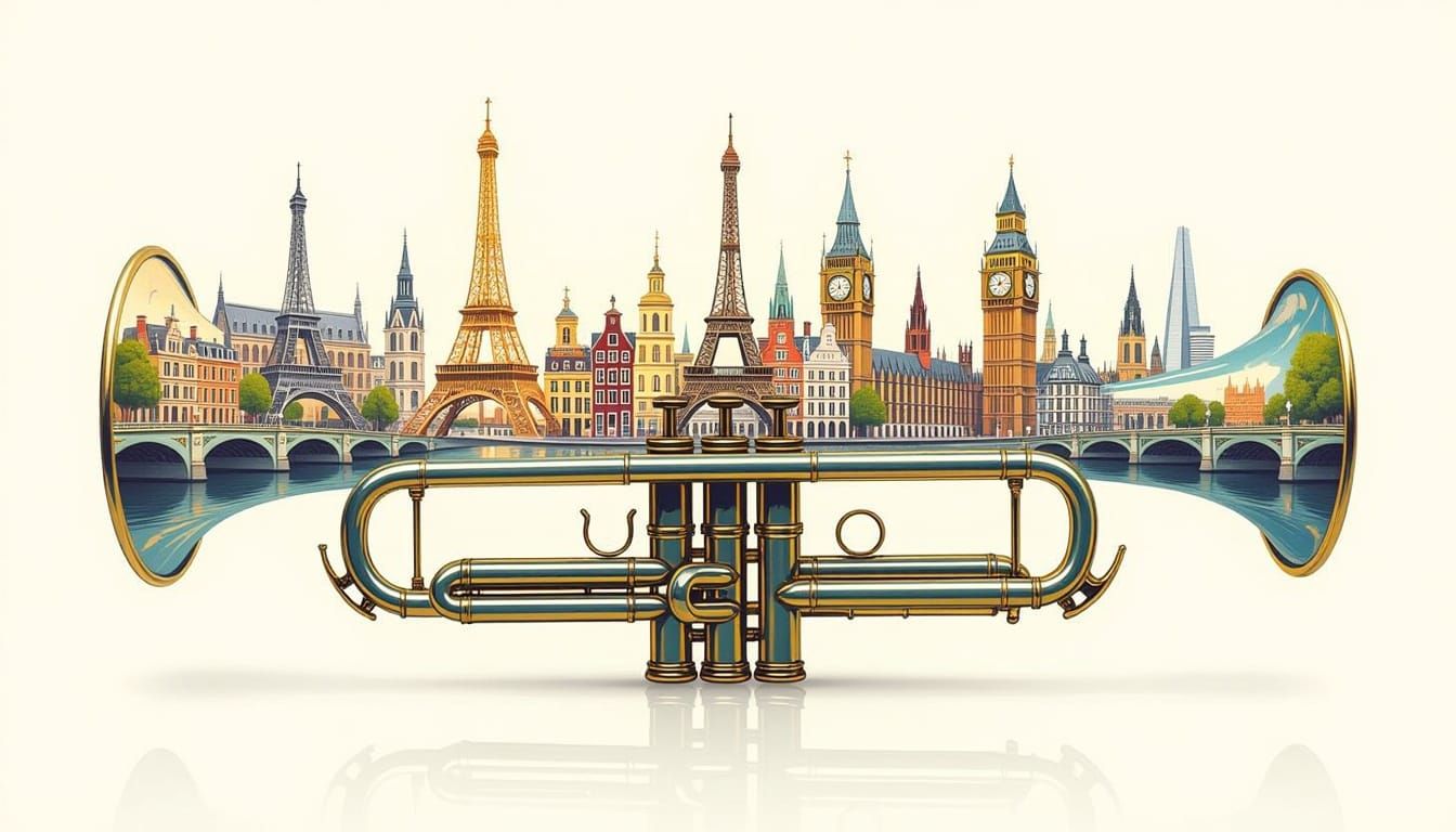 Surreal Miniature Cities on Trumpet Bell Oil Painting