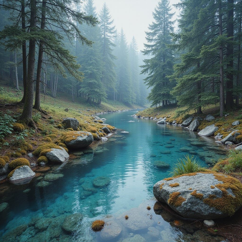 Enchanted Spring in Cold Forest, Fantasy Painting