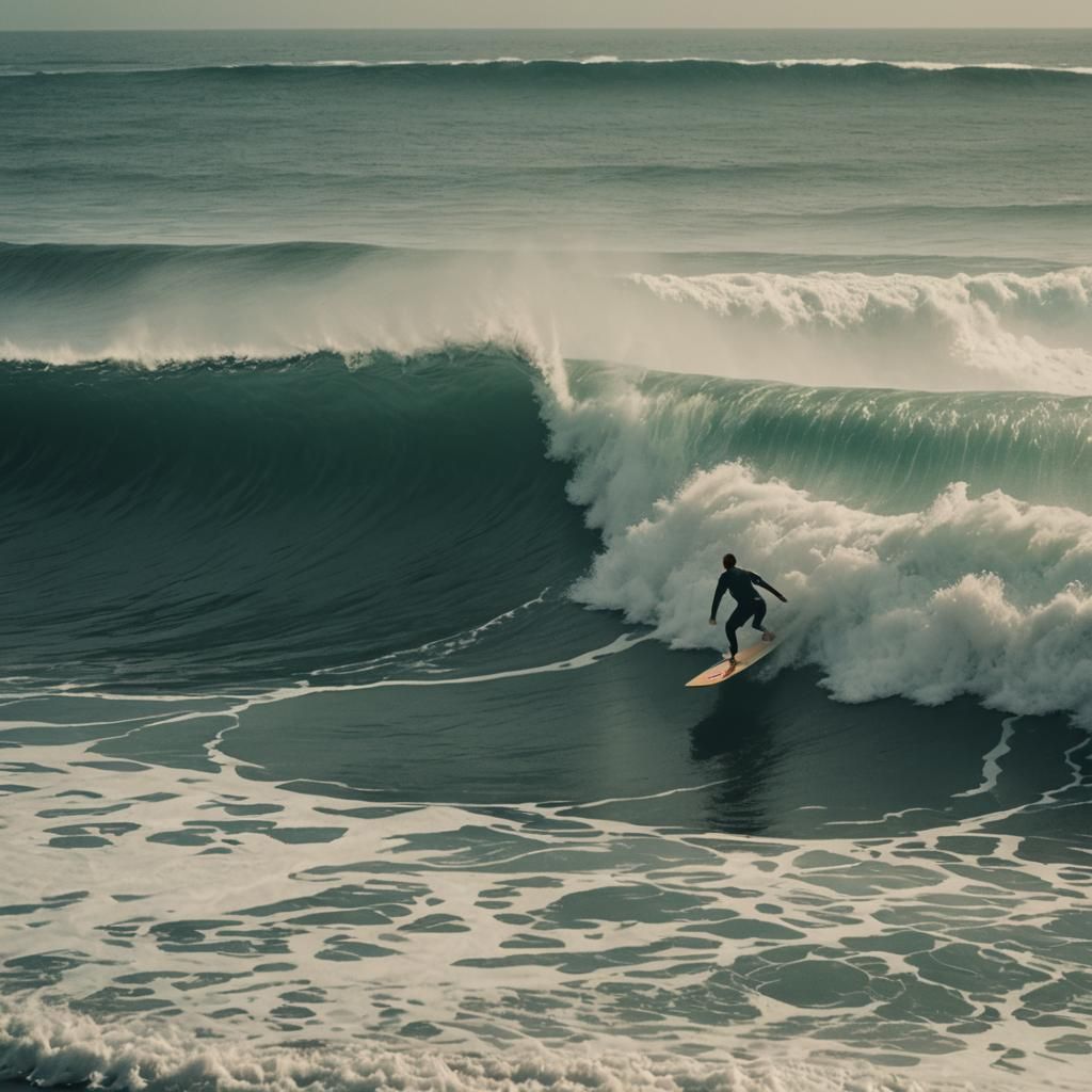 Cinematic Surf Scene with Film Grain Effect