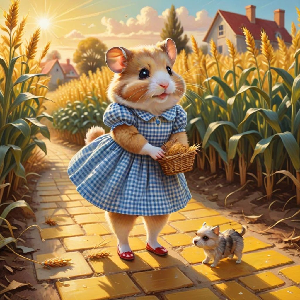 Cute Hamster as Dorothy on Yellow Brick Road