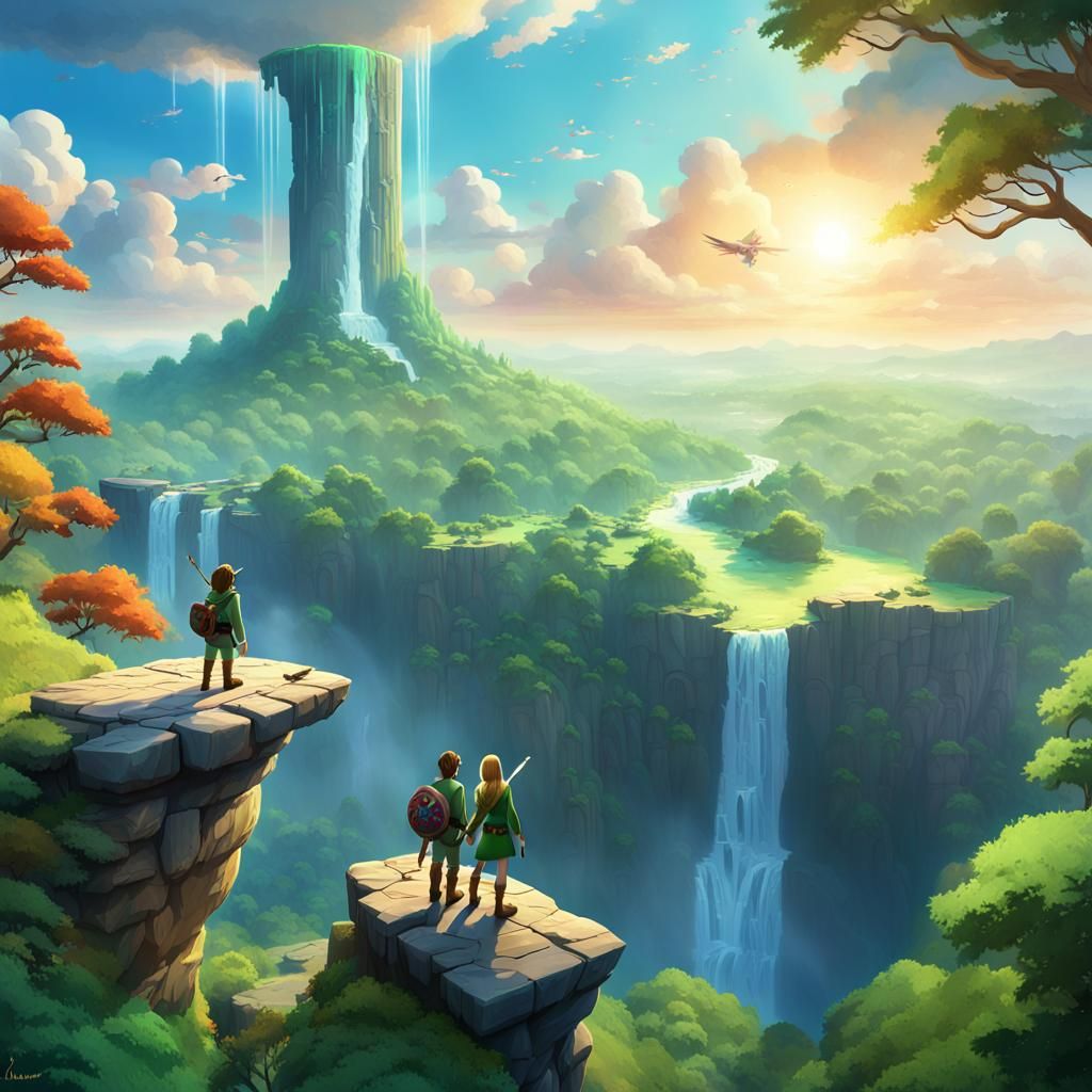 Link and Zelda Overlook Forest, 3D Digital Art