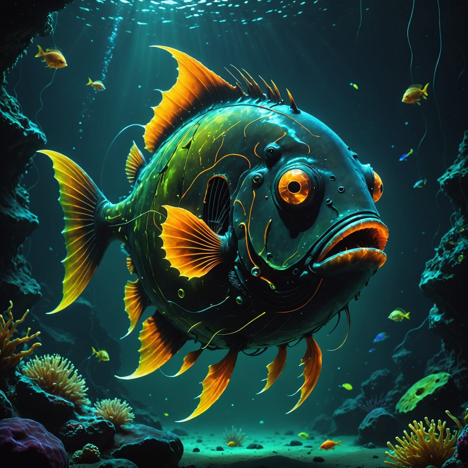 Bioluminescent Anglerfish in Mariana Trench: Hyperrealistic ...