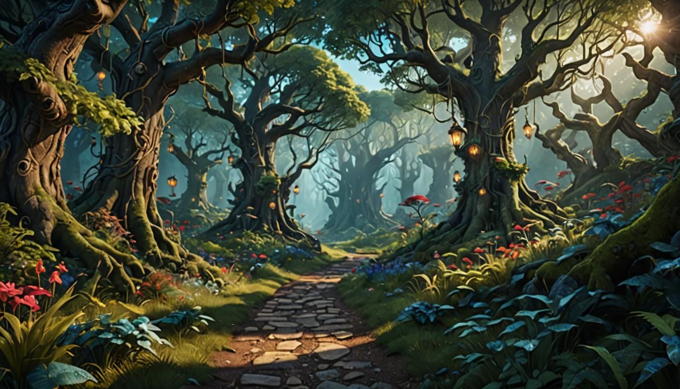 Enchanted Forest: Mysterious Paths in Detailed Matte Paintin...