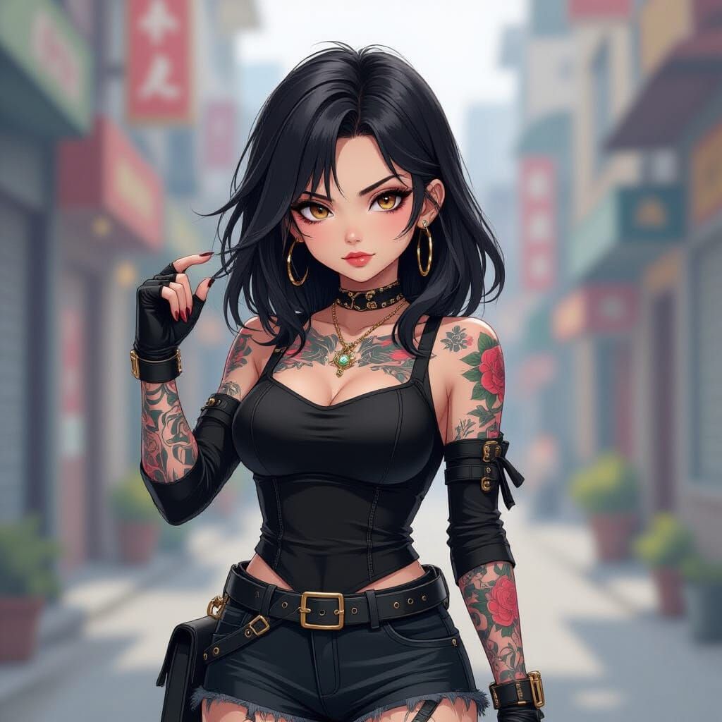 Anime Filipino Goth Girl in Mixed Media Style