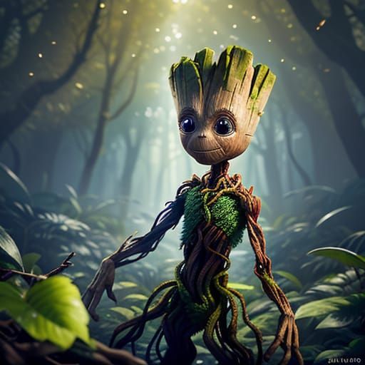 Charming Forest Groot in Pixar Style