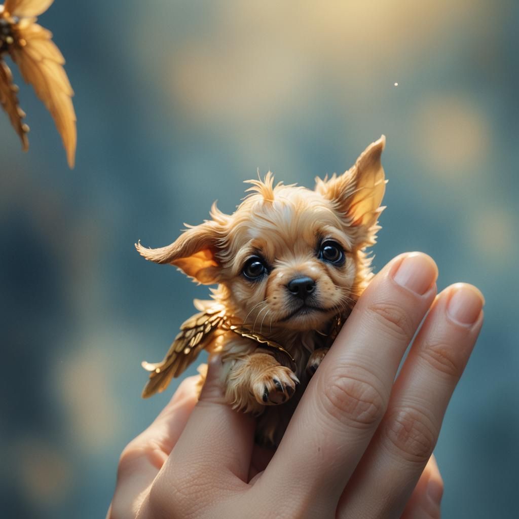 Winged Puppy on Finger: Fantasy Concept Art