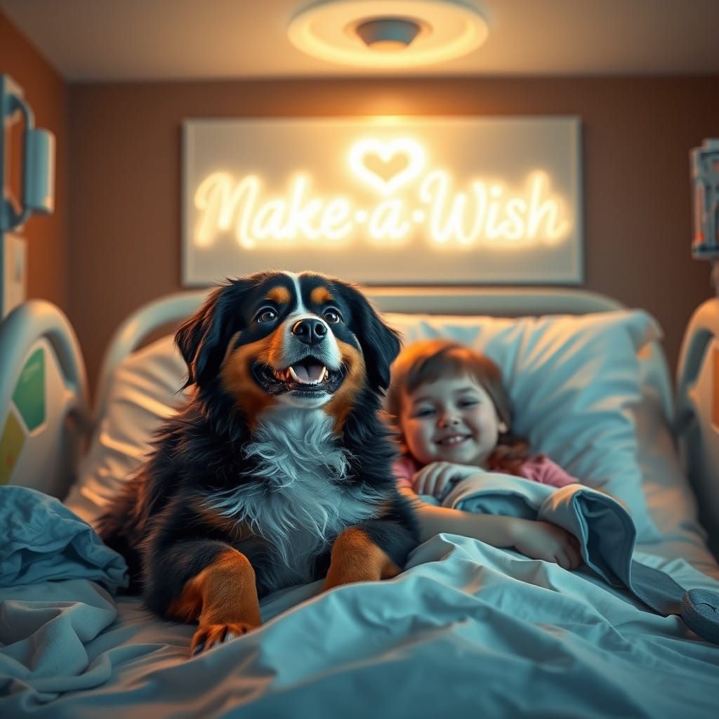 Smiling Child and Loyal Bernese Mountain Dog in Cozy Hospita...
