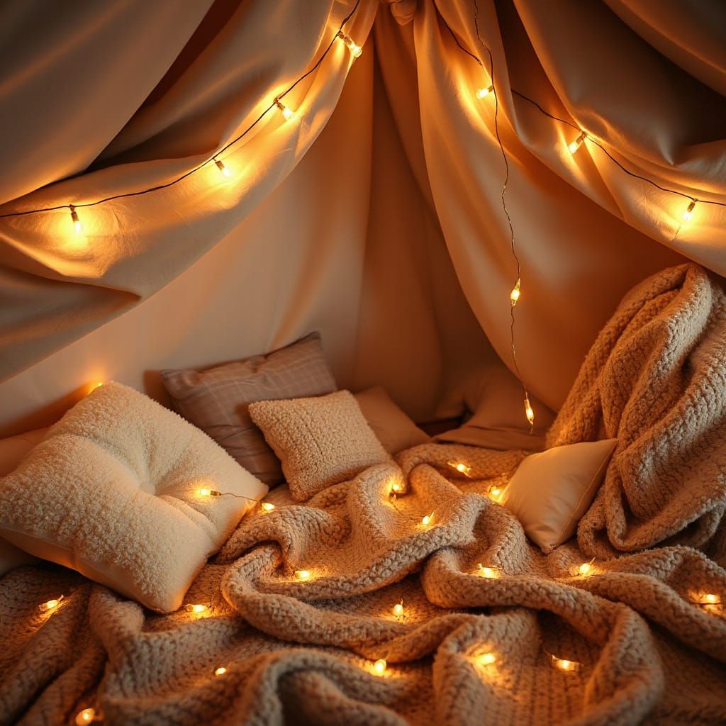 Cozy Blanket Fort with Dreamy Lighting